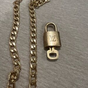 Louis Vuitton Gold Lock Pendant Chain Necklace #311